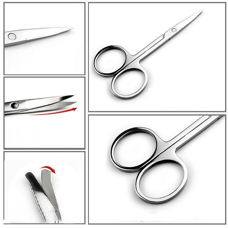 Wygięta końcówka ze stali nierdzewnej cienkie ostrze nożyczki do skórek obcinacz do paznokci trymer do martwa skóra narzędzia do Manicure narzędzia do brwi