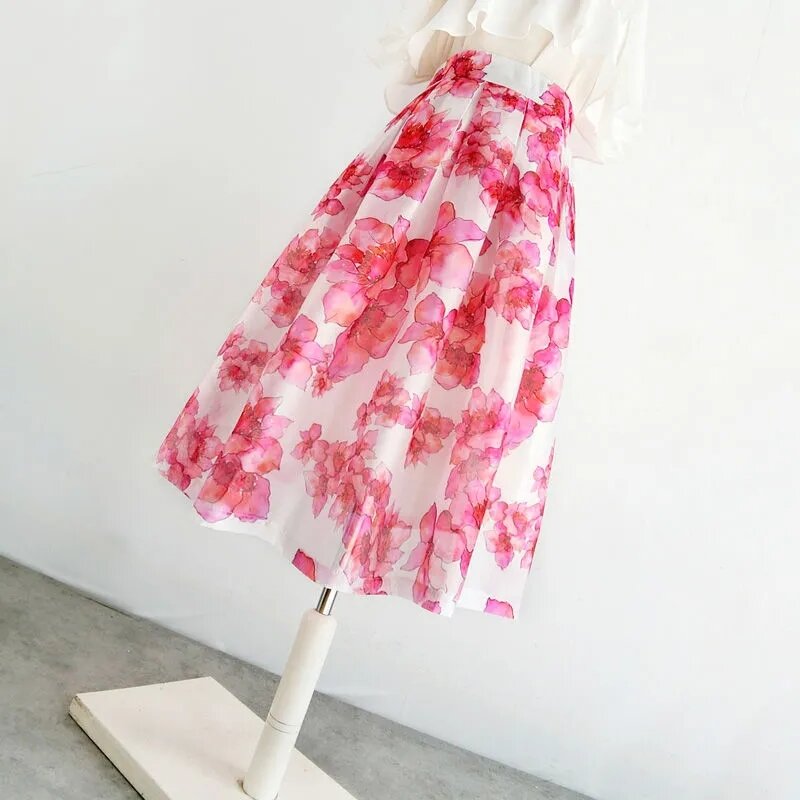 Faldas con bolsillo de Organza para mujer, falda elegante con diseño de flores rosas, a la moda, de corte entallado, estético, 2022