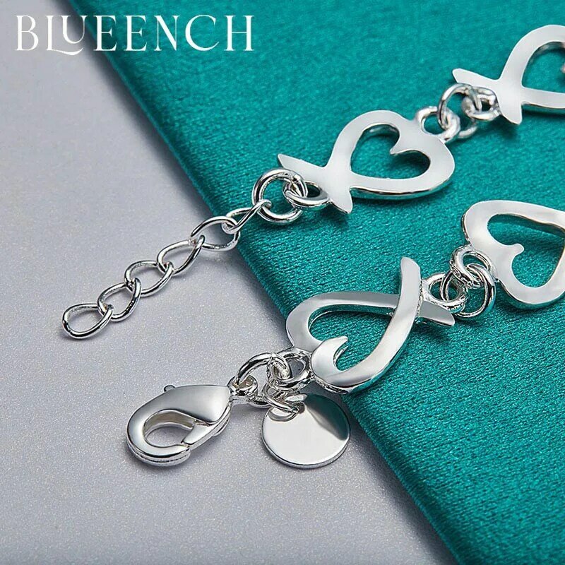 Blueench bracciale a cuore vuoto in argento Sterling 925 adatto per le donne incontri Party invia la fidanzata per indossare gioielli