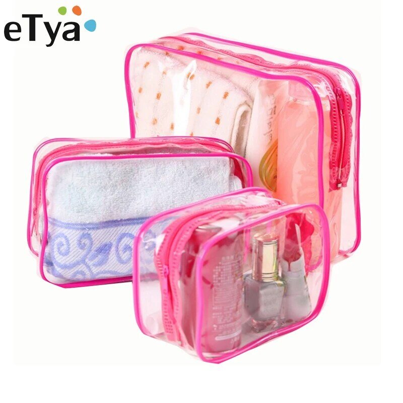 Bolsa de cosméticos transparente de PVC para mujer, neceser de viaje con cremallera, estuche de belleza, organizador de almacenamiento, neceser de baño