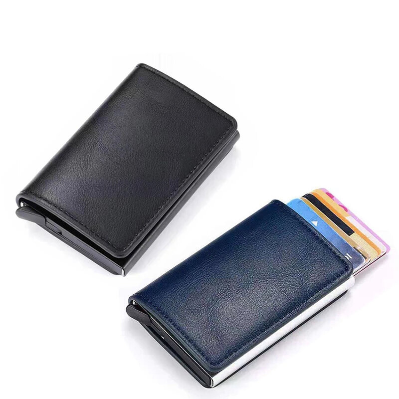 Anti roubo rfid metalic titular do cartão de visita carteira banco de crédito id caso inteligente pequeno magro mini bolsa masculina secrid