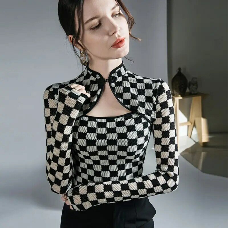 Chemise de base vintage chinoise pour femme, haut ethnique national, chemise évidée sexy, Qipao Tang financièrement, chemise traditionnelle trempée