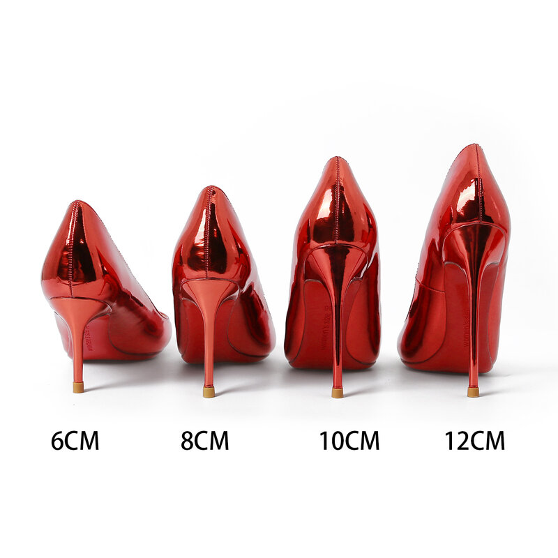 2022 For Women Shoes Luxury Brand Red Pumps Pointed Toe Patent Leather Fashion Dress High Heels Shoes Boat Sexy Wedding Shoes 44