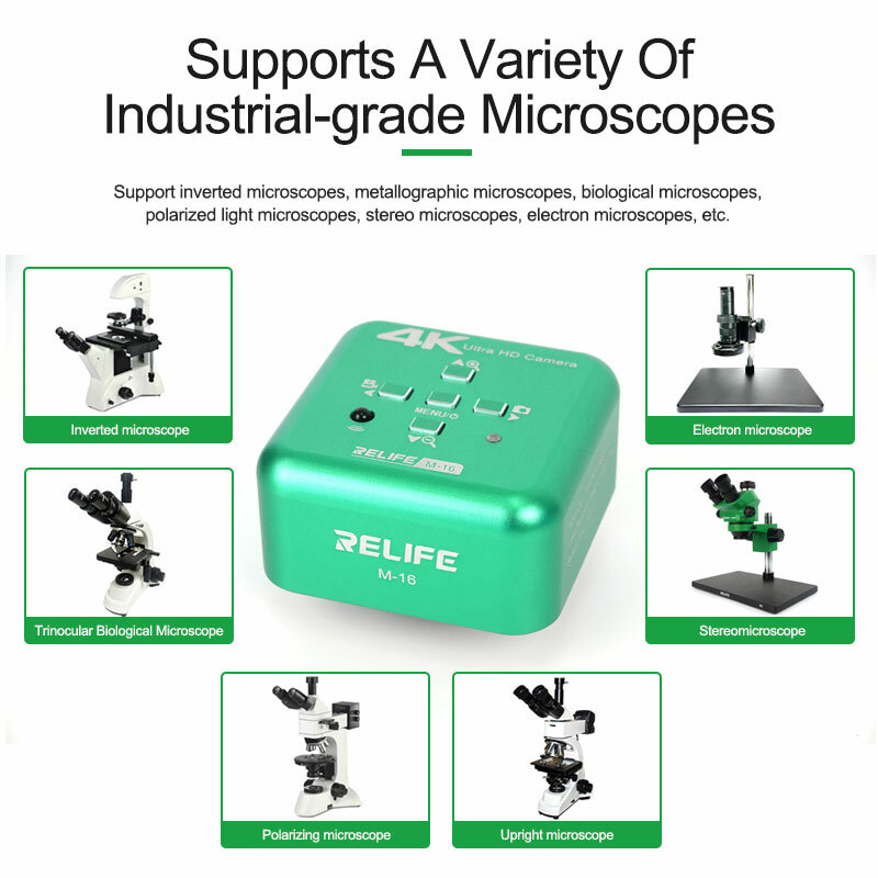 Relife M-16 microscópio câmera eletrônica hdmi hd 4k câmera de grau industrial/30fps hd sony chip suporte foto/vídeo/udisk armazenamento