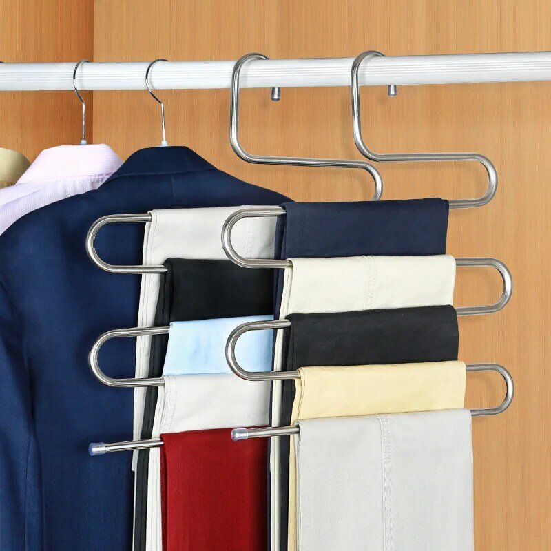 Multicamadas de aço inoxidável cabides de roupas calças s rack de armazenamento antiderrapante cabide armário de armazenamento rack de organizador de guarda-roupa rack