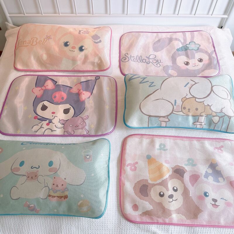 Sanrios-funda de almohada de Hello Kitty, de seda de hielo, de verano, Cinnamoroll, Kuromi, Anime Kawaii, suave y transpirable