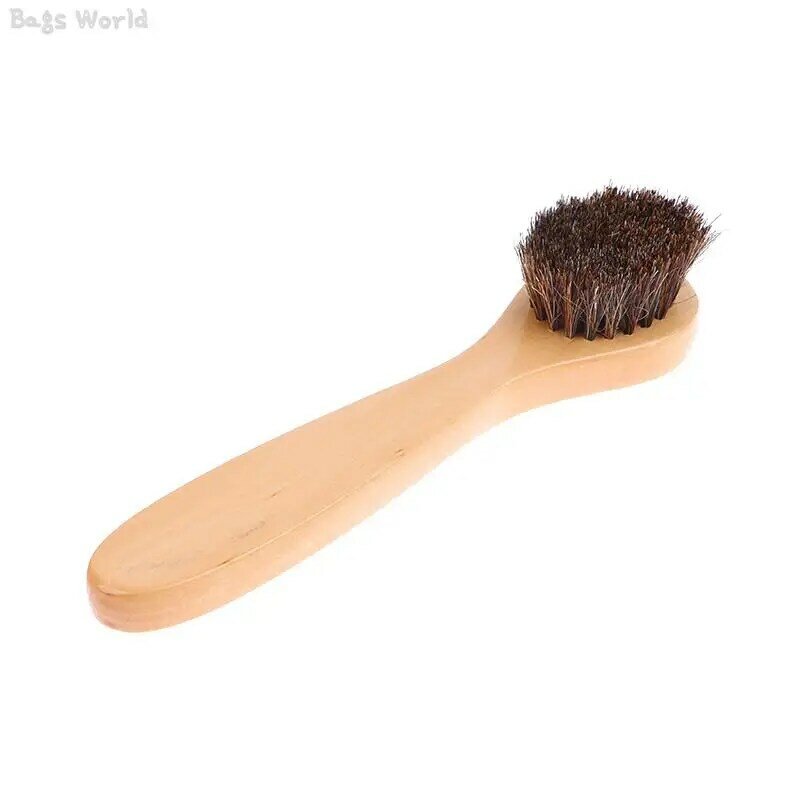 1pc Long-handled Horse Hair Cleaning Brush Round Head Solid Wood Small Face Brush Soft Hair Bath Brush 17.2cm Long