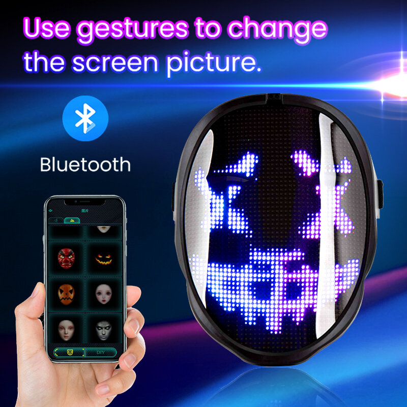 Masque de bricolage avec Bluetooth pour Halloween, image faciale Variable, Masque de texte animé, affichage Led intégré, unisexe, cadeau de fête de noël