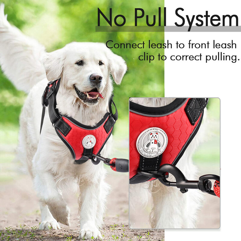 Anpro Pet Reflective Nylon Dog Harness And Leash No Pull Adjustable Medium Large Dog Vest Safety Lead Walking Running