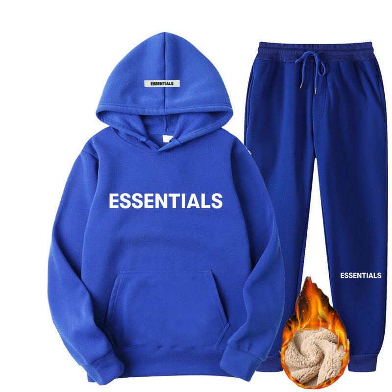 Essentials-Sudadera con capucha para hombre y mujer, chándal de algodón puro para parejas, ropa de calle de gran tamaño, Otoño e Invierno