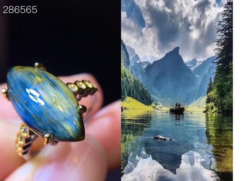 ธรรมชาติสีฟ้า Pietersite อัญมณี Cat Eye Chatoyant แหวนปรับ17.6/9.4มม.Pietersite นามิเบีย925เงินผู้หญิงผู้ชาย AAAAAA
