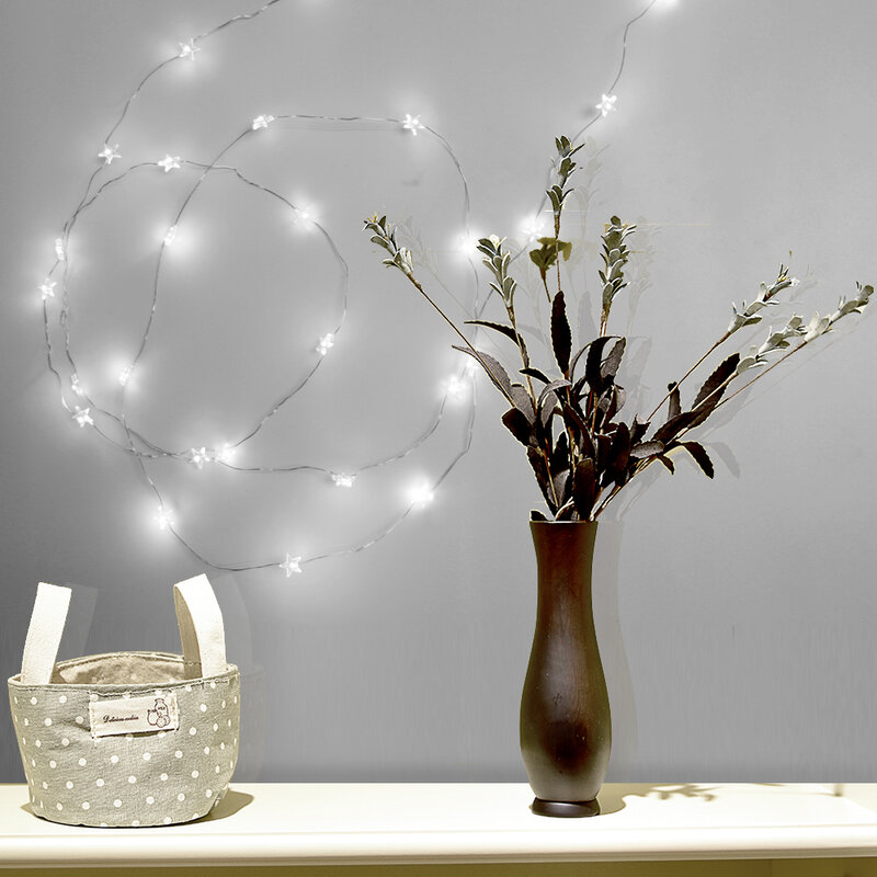 Lampe étanche en fil de cuivre Star 2/3M, guirlande lumineuse LED, décoration féerique, fonctionnement à piles, pour intérieur, mariage, saint-valentin