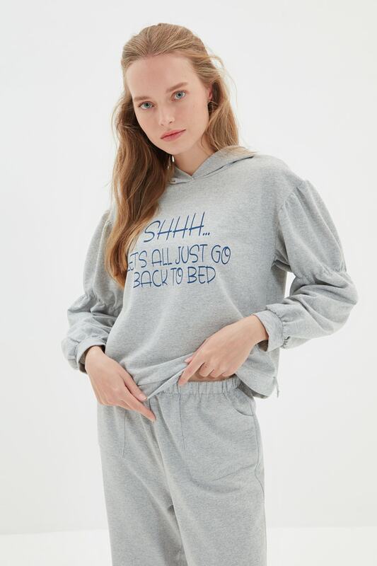 Trendyol Slogan Printed 2 Yarn Knitted Pajamas Set THMAW22PT0550