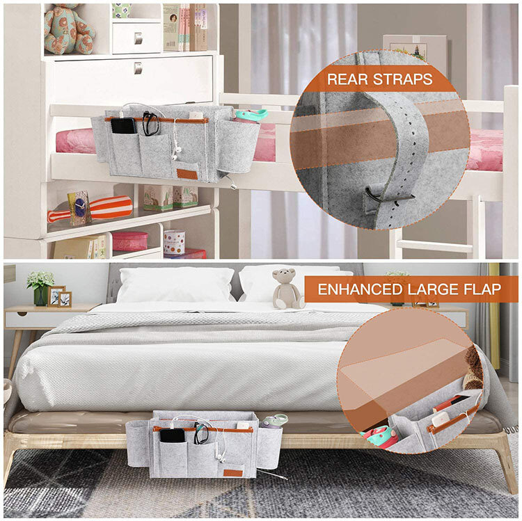 Organizador de almacenamiento para cama, soporte colgante para cama, bolsillo para sofá, libro, fieltro, bolsillos para el hogar