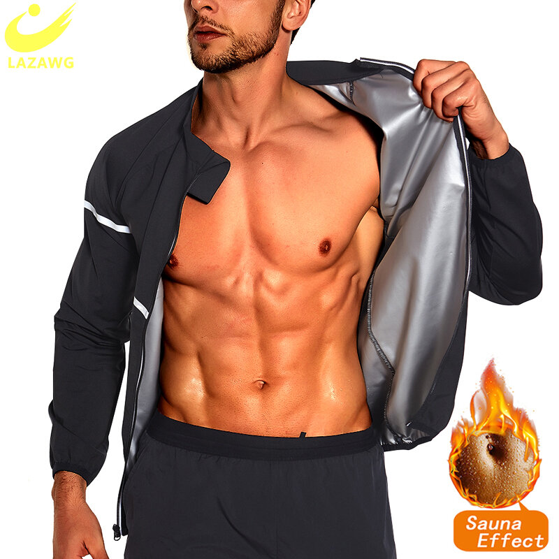 LAZAWG-corsé adelgazante para hombres, Tops de entrenamiento de cintura, Sauna, sudor caliente, moldeador de cuerpo, pérdida de peso, cremallera, camisa de Fitness, chaqueta moldeadora
