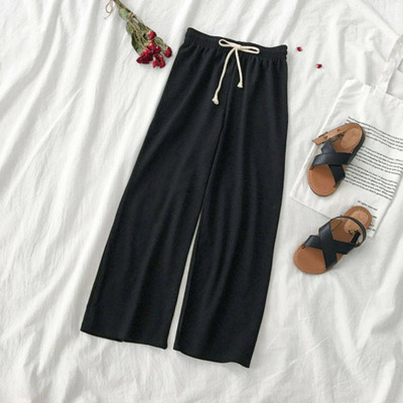 Pant Sets Women Solid Short Sleeve T-shirt Ankle-length Wide Leg Pants Basic Preppy Style OL Ulzzang Fashion Outfit Soft Females