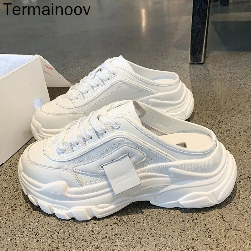 Termainoov pantofle damskie duże rozmiary 43 obuwie letnie półbuty zasznurowane klinowe modne buty do chodzenia
