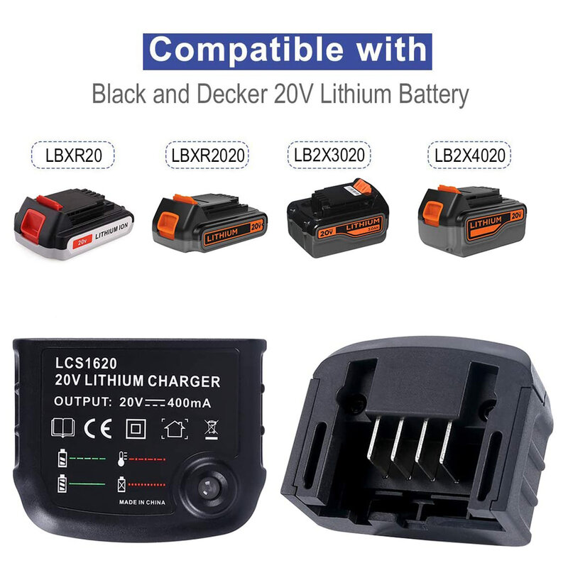 Зарядное устройство, 10,8 В, 14,4 В, 20 В, для литийионных аккумуляторов BXR20, LB20, LBX20 LBX4020, для электродрели, шуруповерта Black&Decker