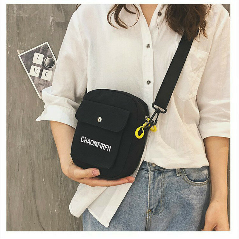 여자 Crossbody 가방 캔버스 패션 어깨 2022 귀여운 소녀 작은 지갑 핸드백 토트 가슴 가방 메신저 가방