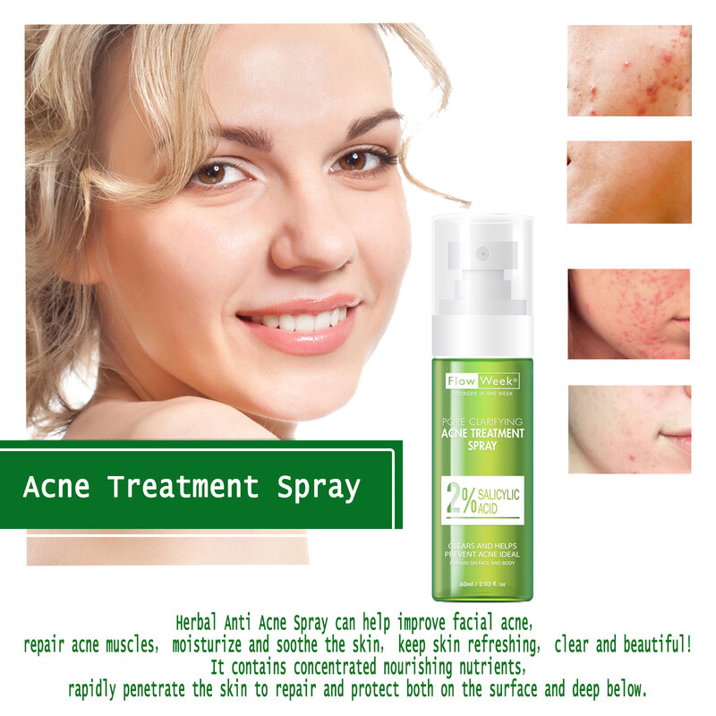 Back and Body Acne Tratamento Spray, Flow Week, Remoção de Acne, Orgânico, Skin Care
