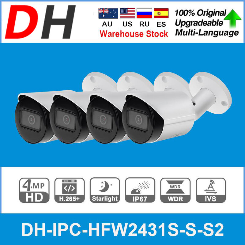 Dahua – caméra réseau à puces avec codec H.265, 4mp, carte SD WDR intégrée, IR PoE IP67, à focale fixe, IPC-HFW2431S-S-S2