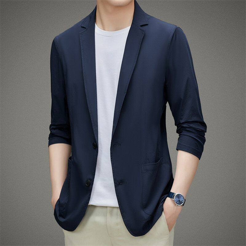 Summer Fashion Korean Style Sun Protection Men's Small Suit Casual Light Thin Breathable 3/4 Sleeve Mens Blzer Jacket