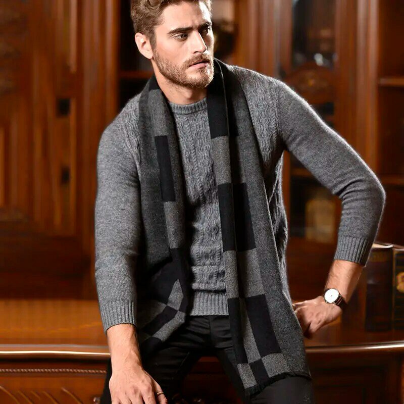 Высококачественный шарф из 100% хлопка мужской зимний шарф для молодых и средних лет новый зимний нагрудник для шеи