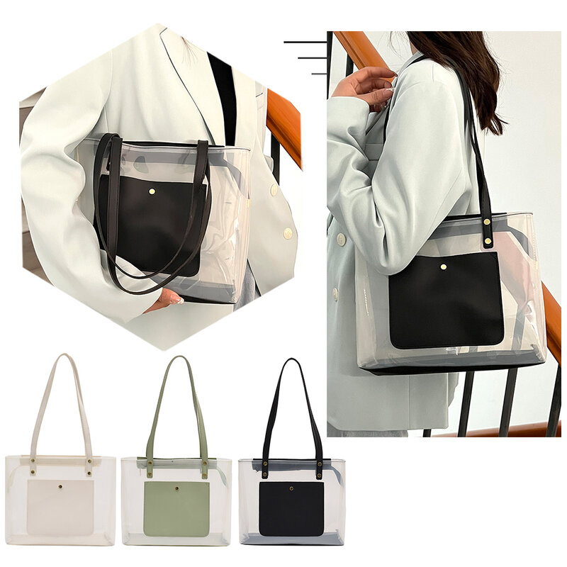 Женская прозрачная сумка-тоут из ПВХ, водонепроницаемые Прозрачные сумки, портативная Вместительная женская летняя пляжная сумка-тоут