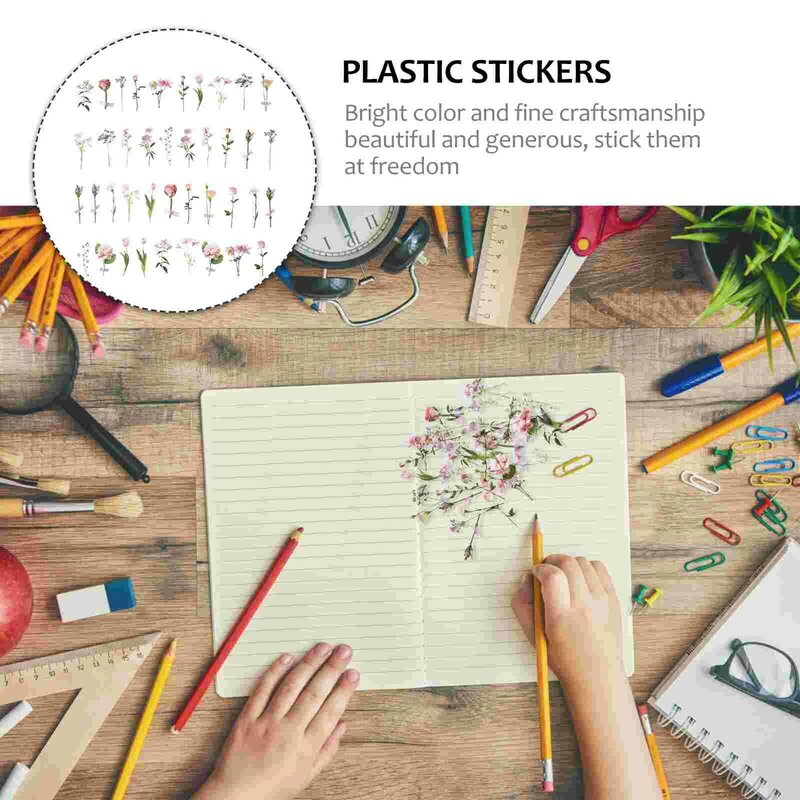 80 Sheets of Floral Stickers PET Flower Stickers Making Plastic Stickers