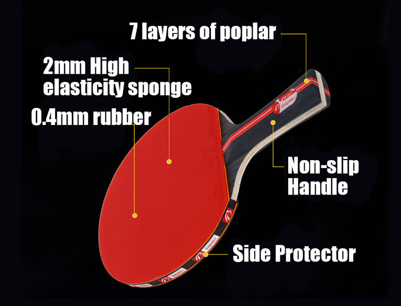 Raqueta de tenis de mesa de 2 unidades, pala de ping pong de doble cara con mango largo y corto, con bolsa