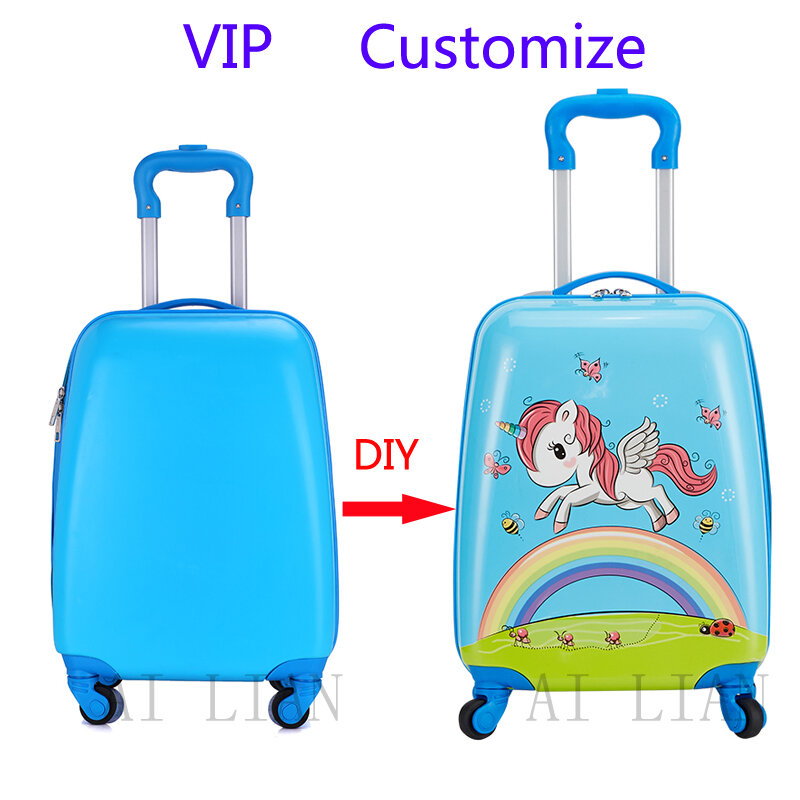 Nova Personalizar crianças carrinho de bagagem mala de viagem sipnner DIY personalização pessoal Dos Desenhos Animados carrinho caso presente das crianças