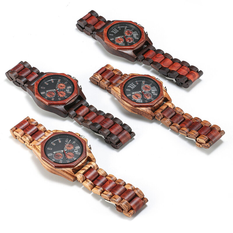 Relógios de madeira personalizados para homens, Relógio de madeira masculino de negócios, Relógio de pulso multifunções, Moda