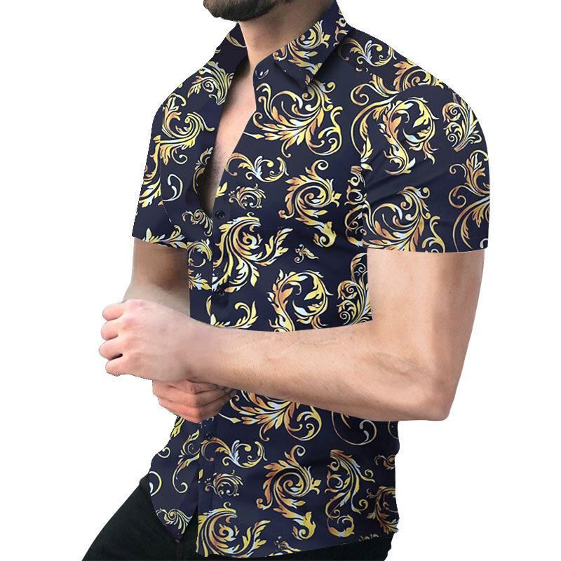 Camisa de verão dos homens elegantes botão blusa masculina moda listrado havaiano camisas dos homens turn down collar camisa de manga curta