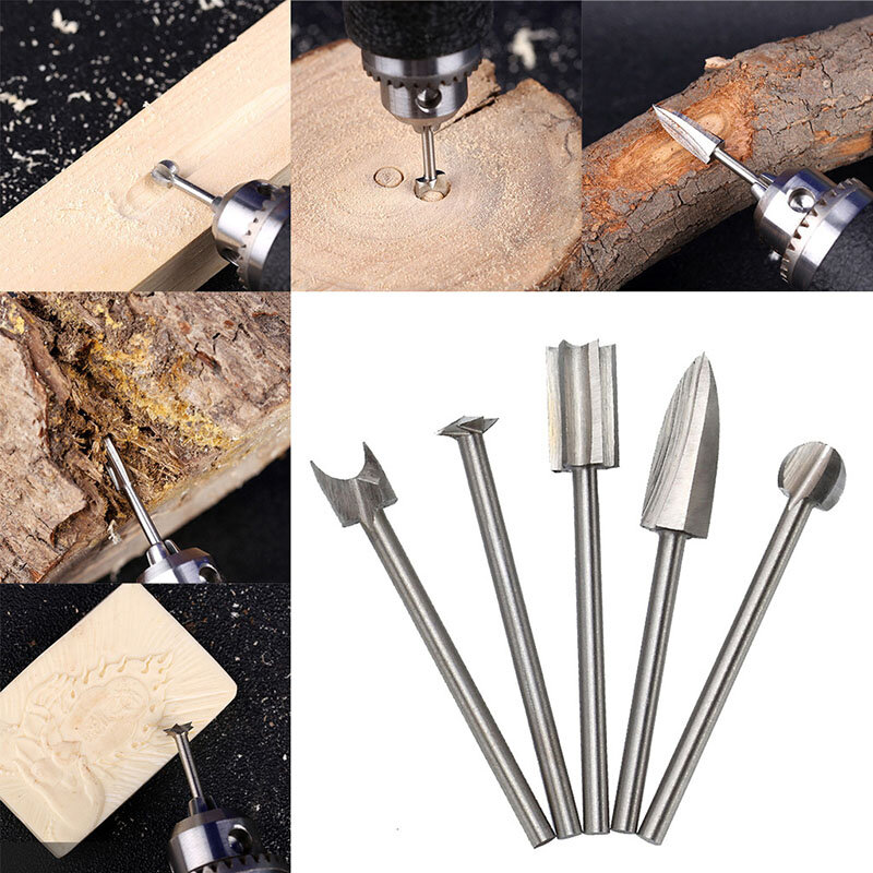 Brocas de acero de alta velocidad para tallado de madera, juego de herramientas de mano profesionales, 5 piezas