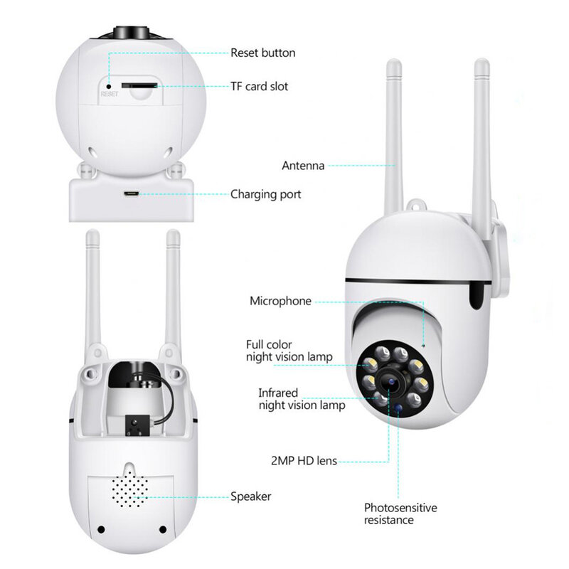 2.4G واي فاي IP كاميرا الأمن للرؤية الليلية 2MP 1080P HD كاميرا الأمن 360 الدورية كاميرا حماية الأمن رصد داخلي