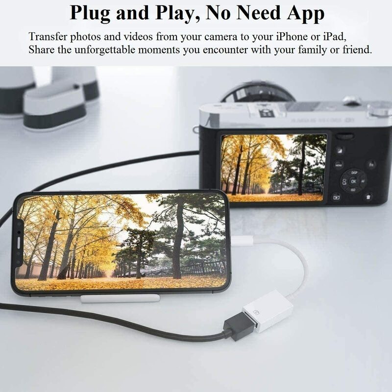 Adaptador de cámara Lightning a USB para iPhone/iPad, Cable OTG USB 3,0, lector de tarjetas SD/TF hembra, compatible con unidad Flash/teclado USB