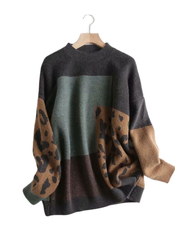 Женский винтажный пуловер с леопардовым принтом H.SA 2022, зимние Лоскутные коричневые вязаные Джемперы свободного покроя в Корейском стиле