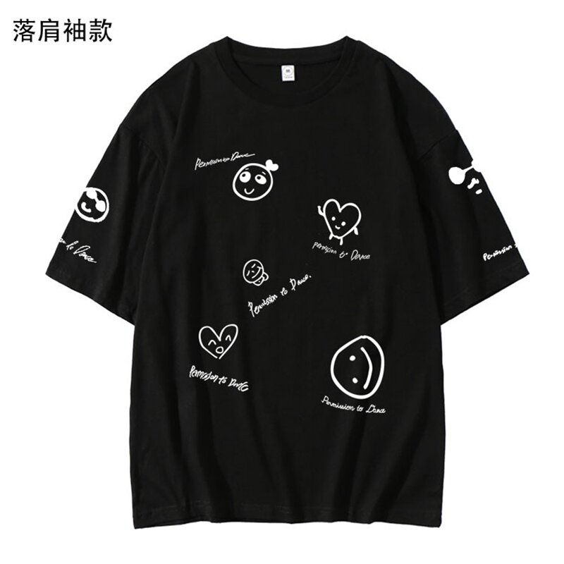 KPOP Bangtan-T-Shirt Jimin pour Garçon et Femme, Permission de brev, Haut en Coton Polyvalent, Harajuku, à la Mode, pour Couple, Été