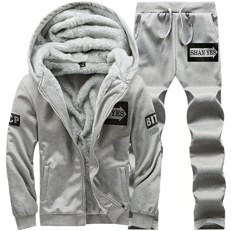 ฤดูหนาวใหม่หนาผู้ชาย Outerwear ชุด2022ใหม่ Warm Hooded กีฬา Zipper Cardigan Hooded + กางเกงสบายๆชุด