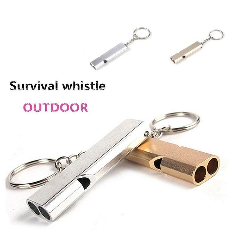 Double-frequency Alloy Tone Team Emergency Survival Whistle Two-Tube Dual Use Sound Head Outdoor Tool Keychain 120 dB 55*15*8mm