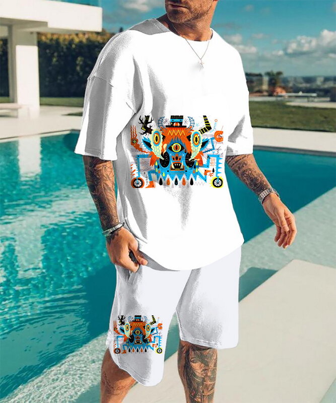 Conjunto de camiseta de verano para hombre, Camiseta con estampado 3D de Anime y pantalones cortos, ropa deportiva informal de 2 piezas