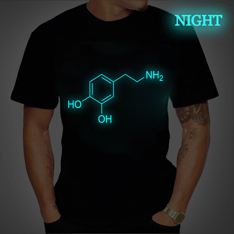 Dopamine Molecule Print Men's T-shirts Short Sleeve Men Tshirt Luminous Novelty Male T Shirts Homme Oversized Mens Tops Clothes