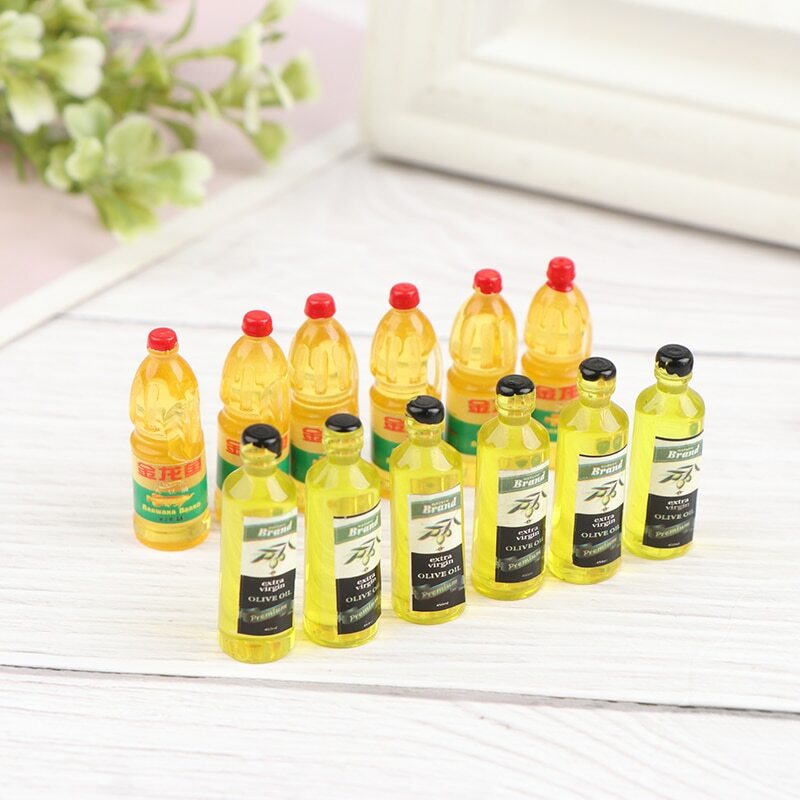 Botella de aceite de oliva de resina Kawaii, Mini cabujón de resina artesanal, simulación de comida, decoración del hogar, 6 unids/lote