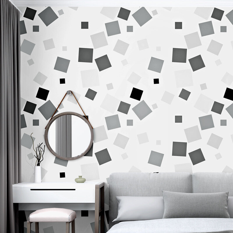 โมเดิร์นเรียบง่ายสีดำและสีขาว Checkered Wallpaper Pvc หนานูนวอลล์เปเปอร์ห้องรับแขกห้องนอนพื้นหลังวอลล์เปเปอร์