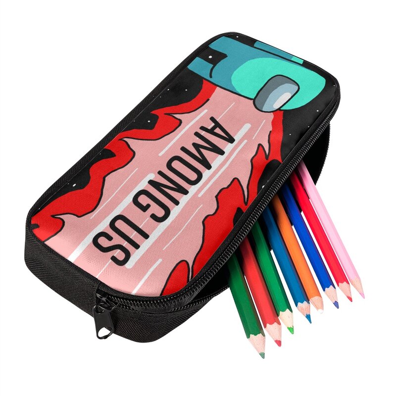 HALYUNASC-estuche para lápices con patrón de AMONG-US para niños, bolsas para bolígrafos con diseño de dibujos animados, bolsa para útiles escolares para niños y niñas