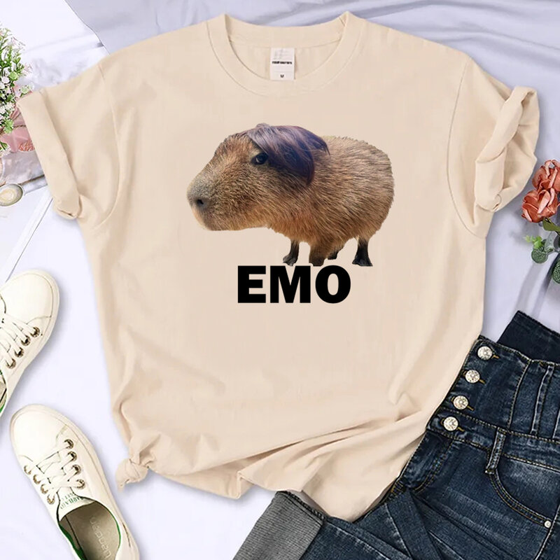 T-shirt emo capybara pour femme, streetwear, top 600, vêtement de styliste, anime manga