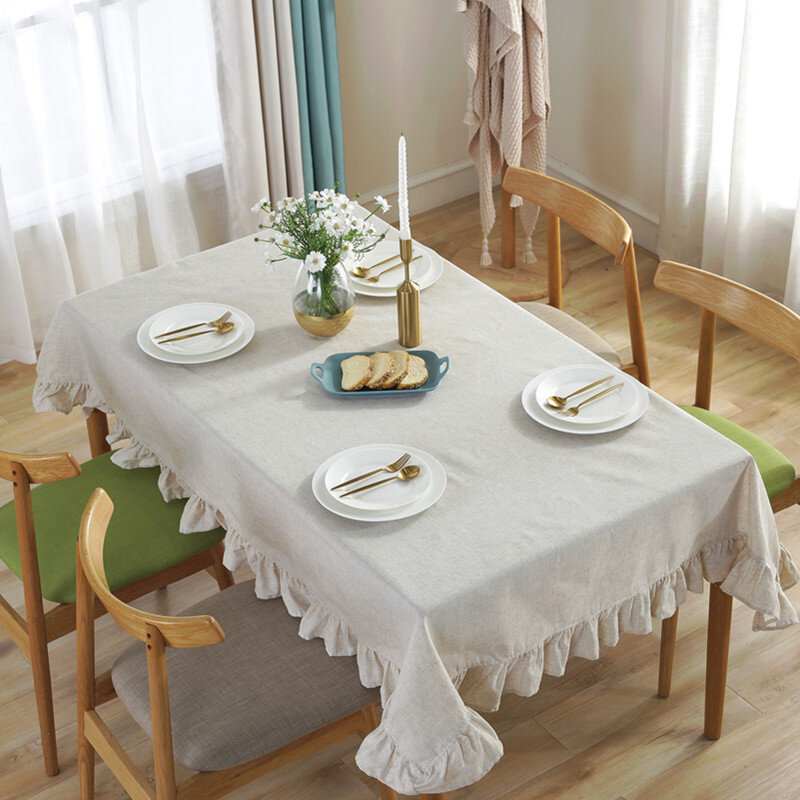 Mantel de tela de algodón con costura de volantes, lavable para mantel fiesta de boda, comedor, decoración de banquete, cubierta de mesa Luxuriou