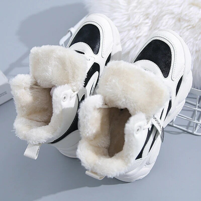 Botas de nieve planas con cordones para mujer, botines cálidos de PU, zapatos de invierno