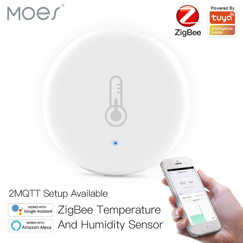 Tuya-sensor inteligente de temperatura e umidade zigbee, alimentado por bateria, com aplicativo tuya smart life, alexa, google home
