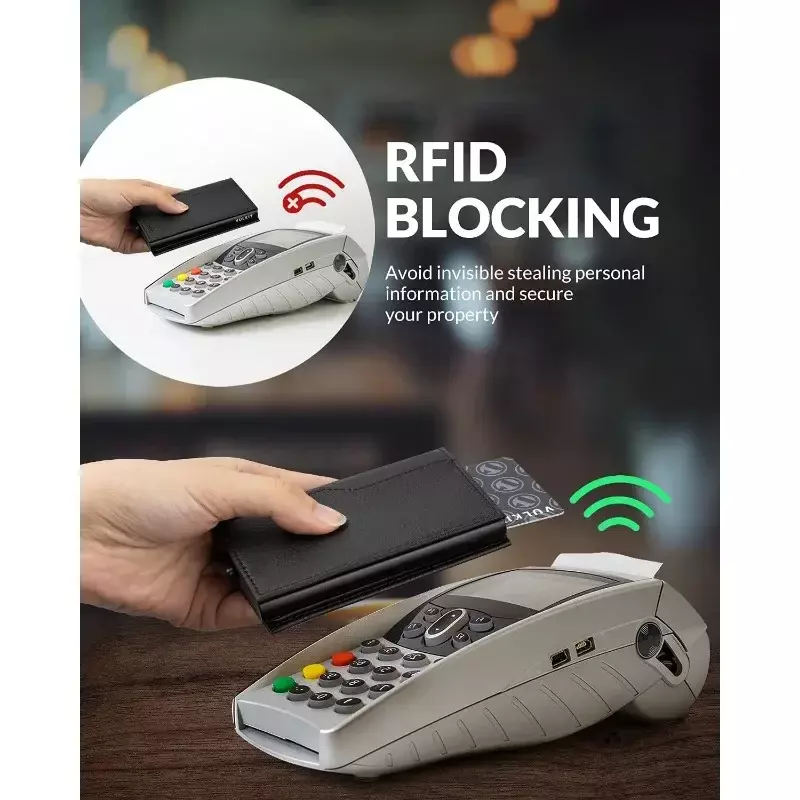Portefeuille Pop-Up automatique en cuir avec blocage RFID, étui pour cartes et billets, porte-cartes de crédit, double fenêtre d'identité